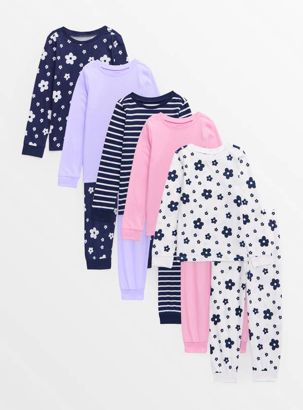 Floral & Striped Print Pyjama Sets 5 Pack 1-1.5 years